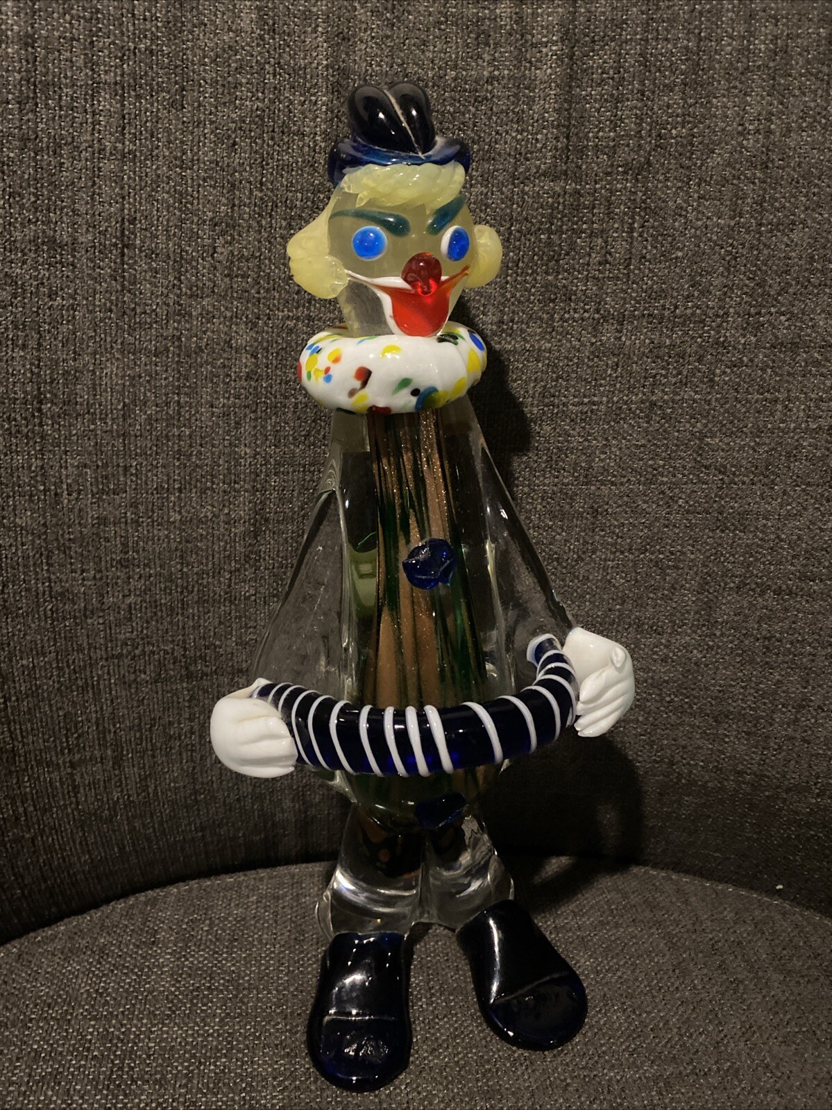 Glass Clown Figurine Accordion Statue 11″ MCM Italian Mid Century Modern Murano