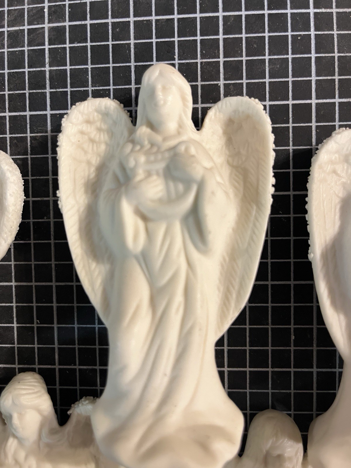 Ceramic Angel Figurines Lot of 8, White/Green/Gold/Red Religious Theme, 3-5”