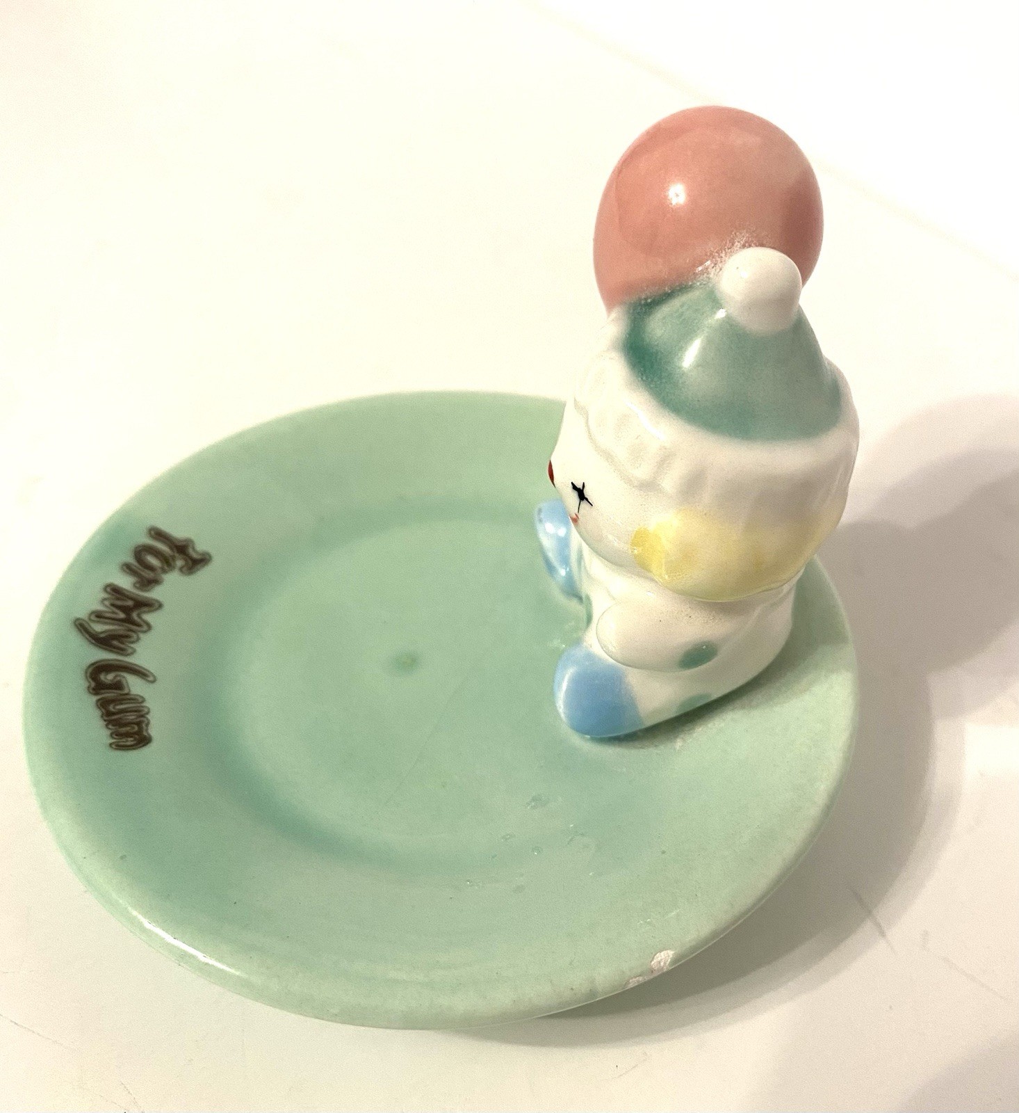 Vintage Ceramic Clown Trinket Dish For My Gum Enesco 1986 Kitschy Retro Chipped