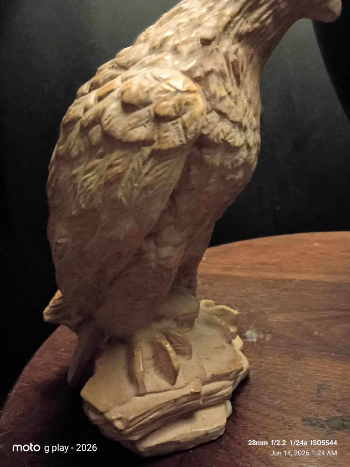 Carved Stone Eagle Figurine Sculpture, 3D Effect, Matte Finish, Beige/Brown