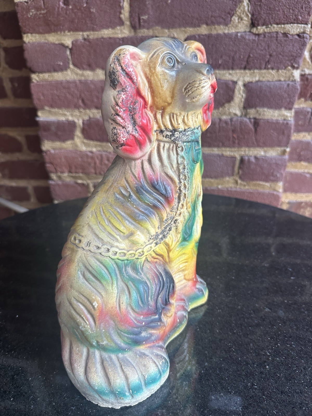 Large Vintage Retro Spaniel Dog Carnival Chalkware Figurine 1930s