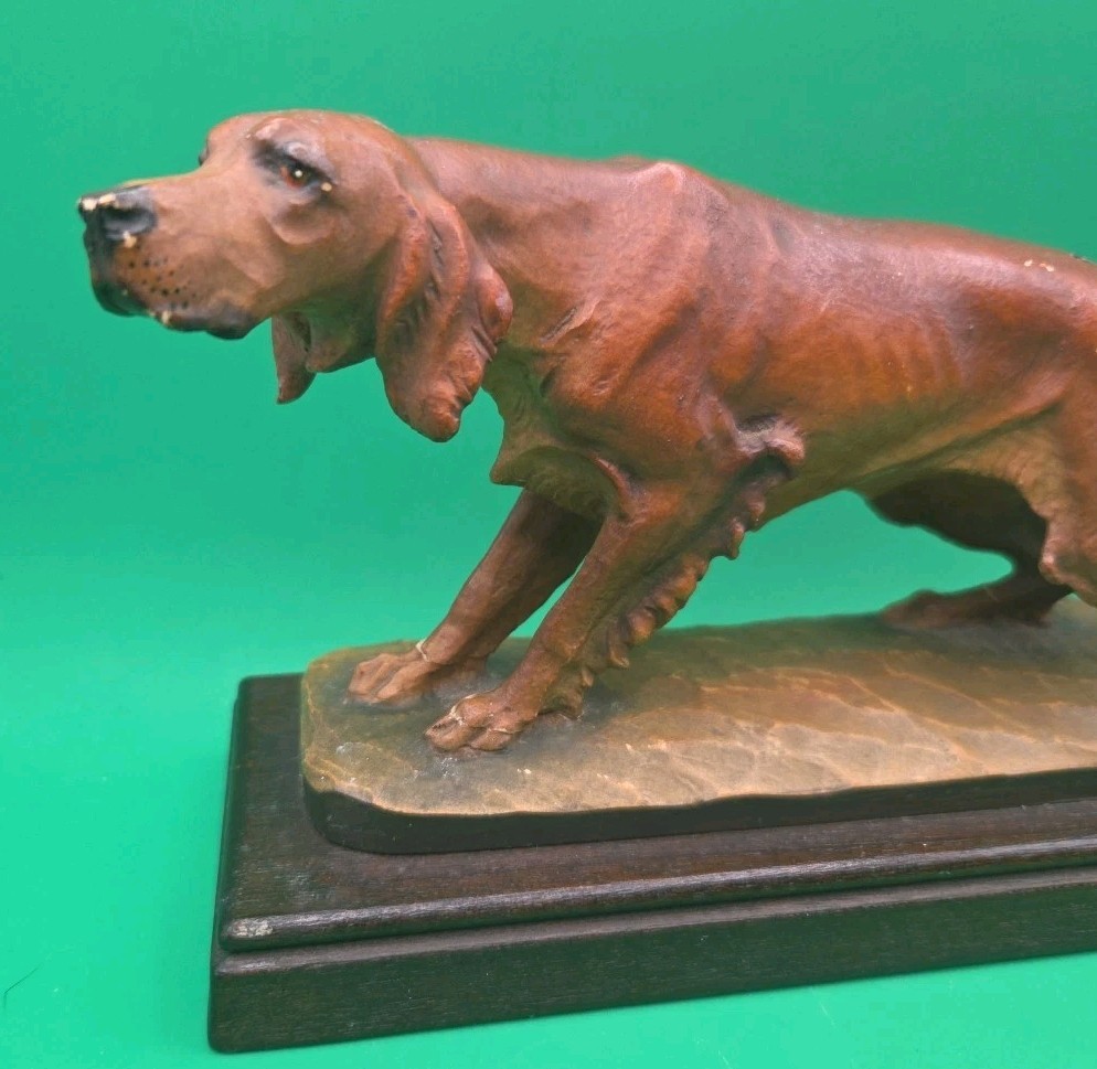 Vtg Helmut Diller Signed Anri Italy Dog Carved Wood Figure RARE Repaired SEE