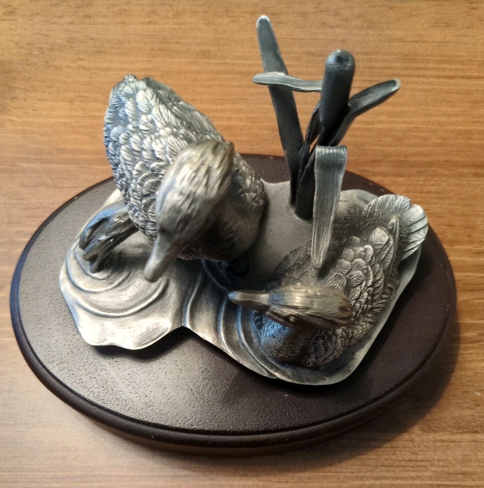 Vintage 1976 Fine Pewter Duck Sculpture by Lance Burgues Solid Wood Base 7x 5.5