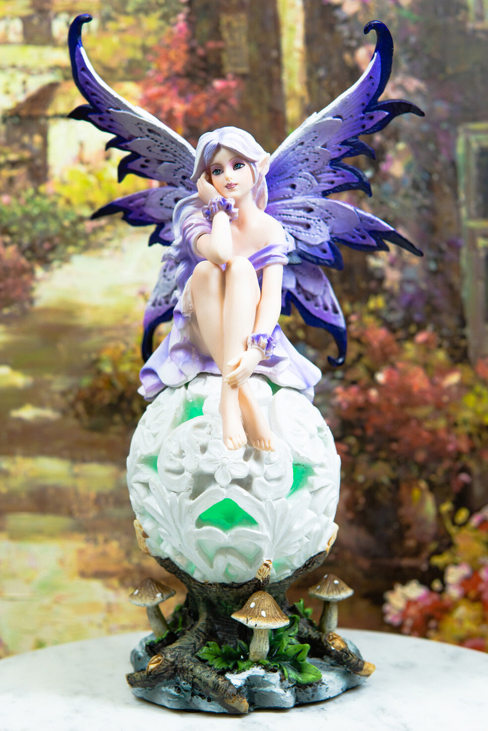Ebros Goddess Amethyst Fairy Sitting On Filigree Orb Figurine LED Night Light