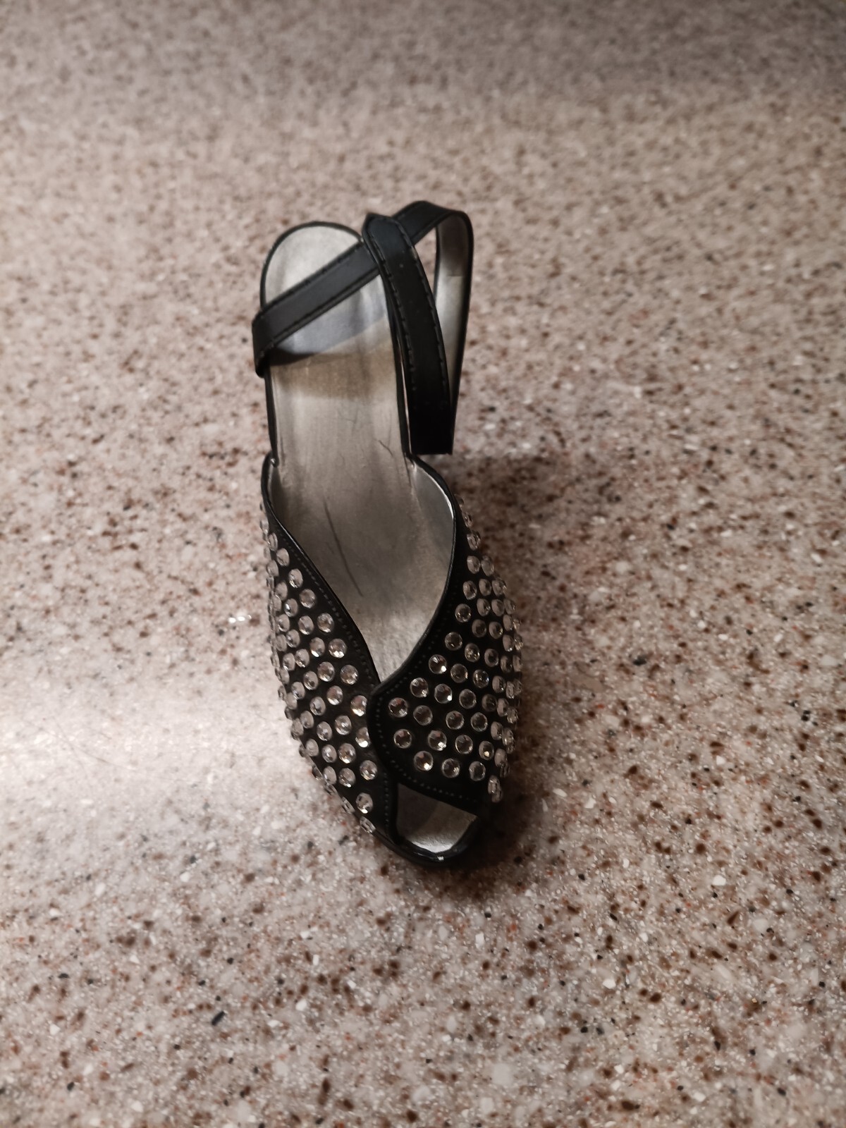 Black Miniature Collectible Shoe with Clear Rhinestone Accent