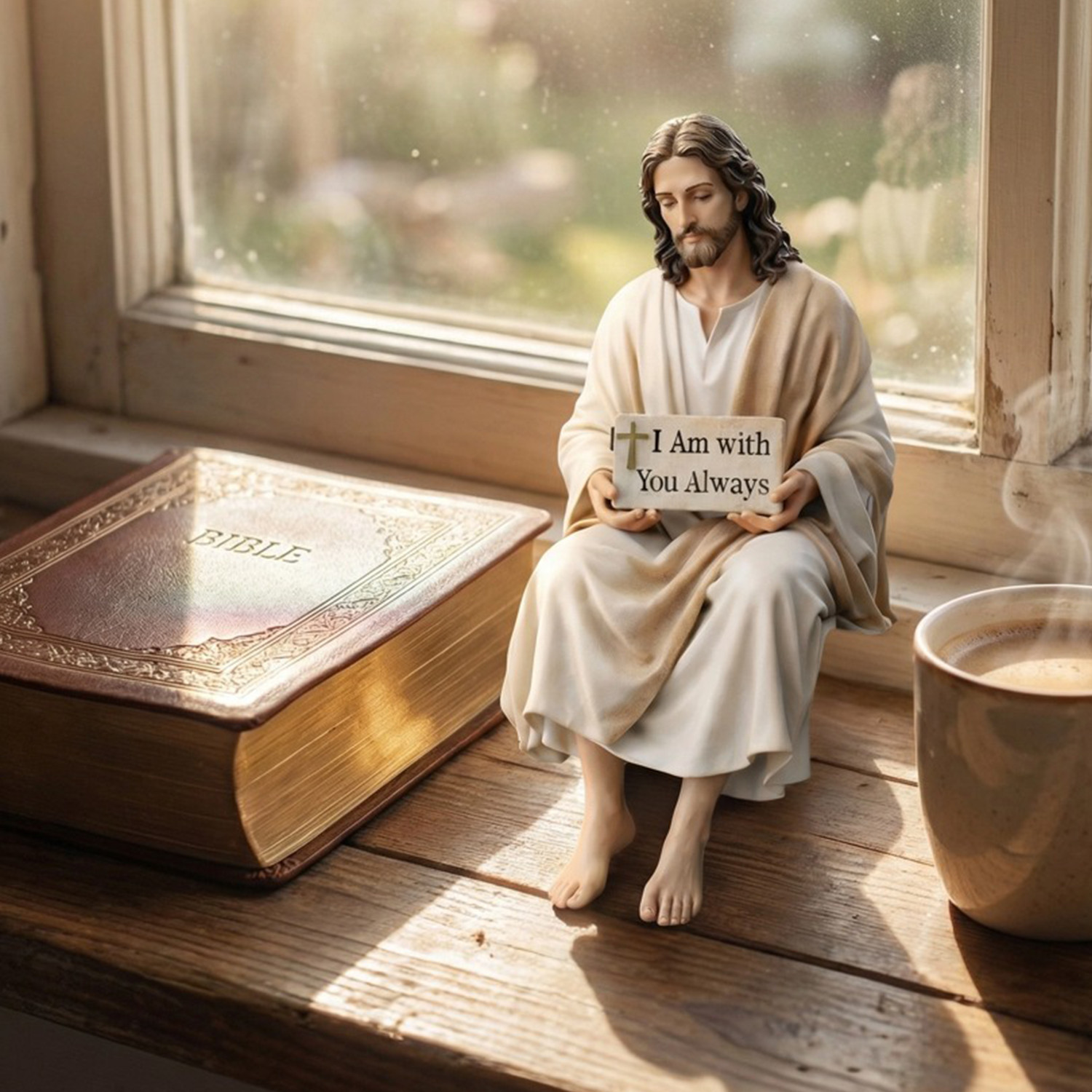 Sitting Jesus Christ Statue Religious Resin Jesus Figurine I am with you always