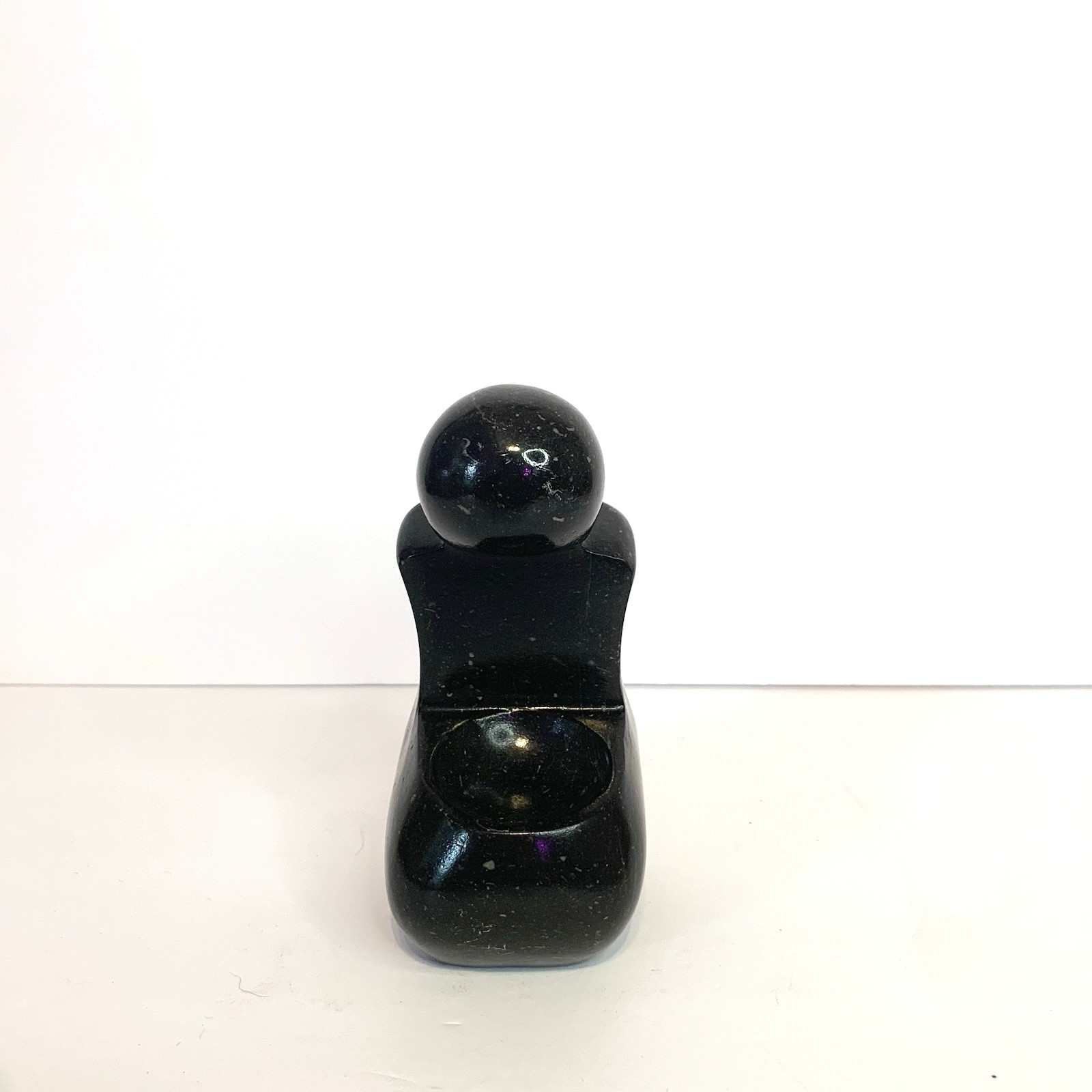 Vintage Seated Figure With Bowed Head Stone Modernist Black Onyx Marble Decor