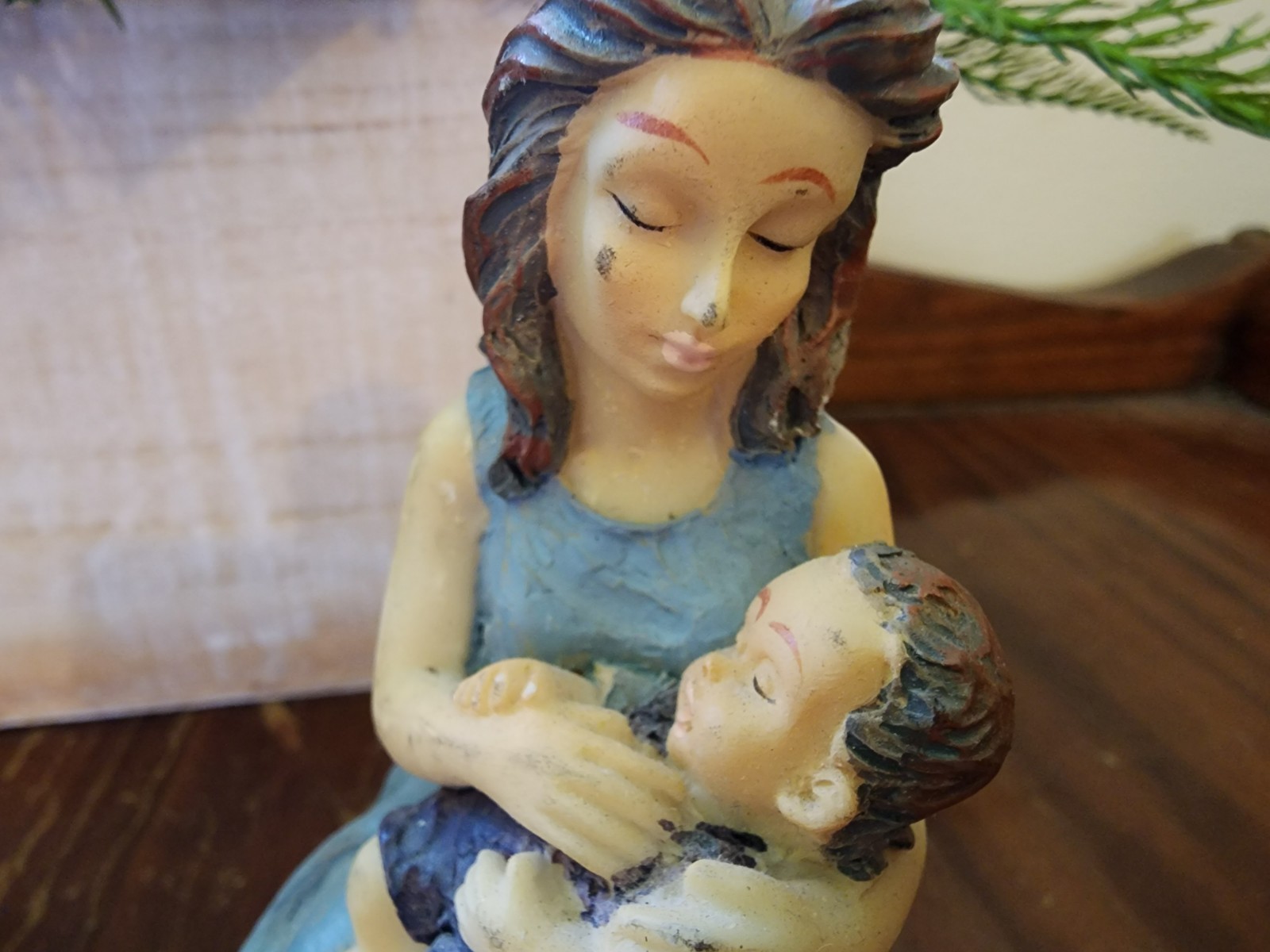 Vintage Mother and Son Figurine, Resin Decor, Family Collectible, shelf decor