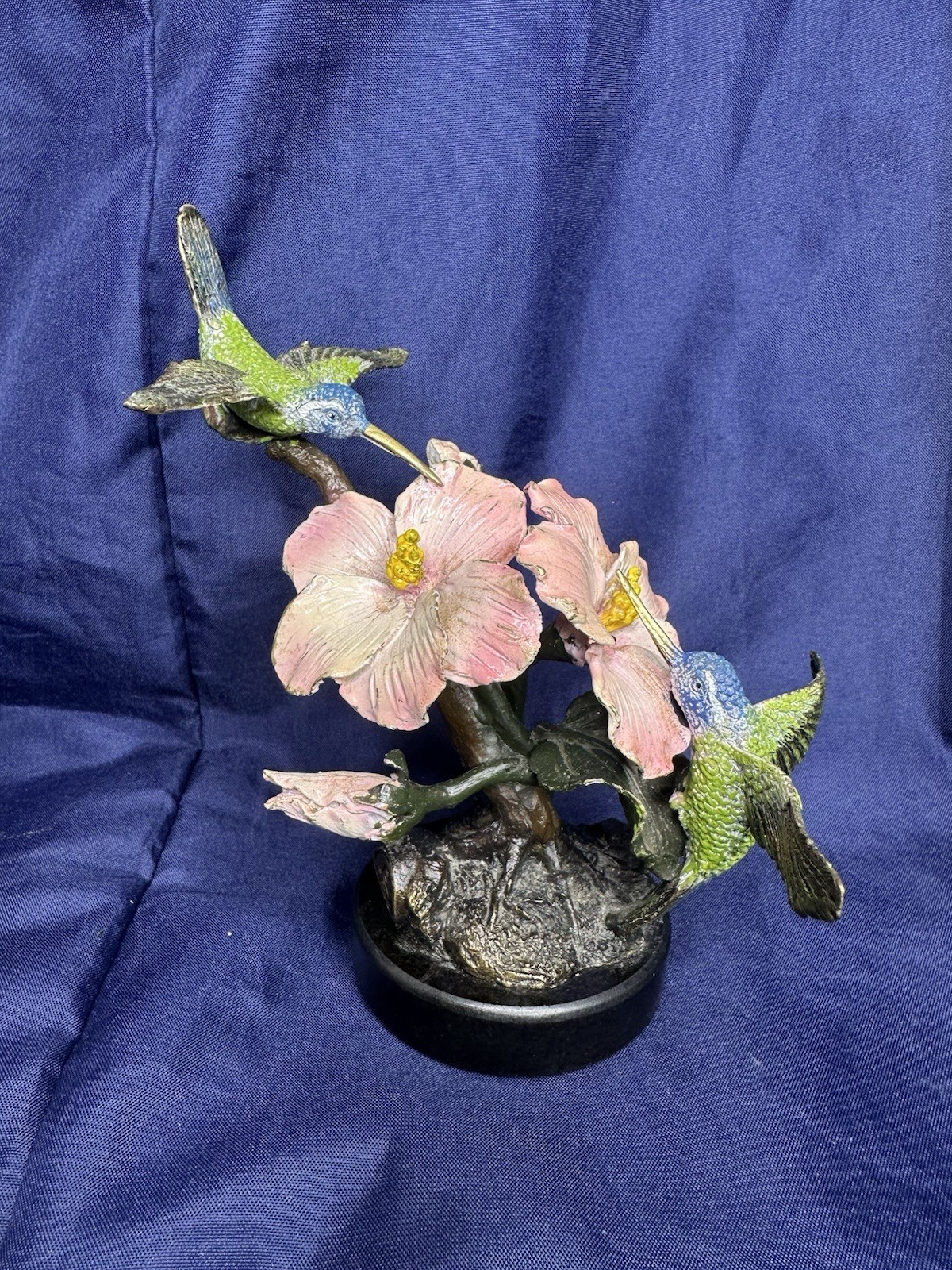SPI Gallery Hummingbird Hibiscus Sculpture Brass Figurine Hand-Painted