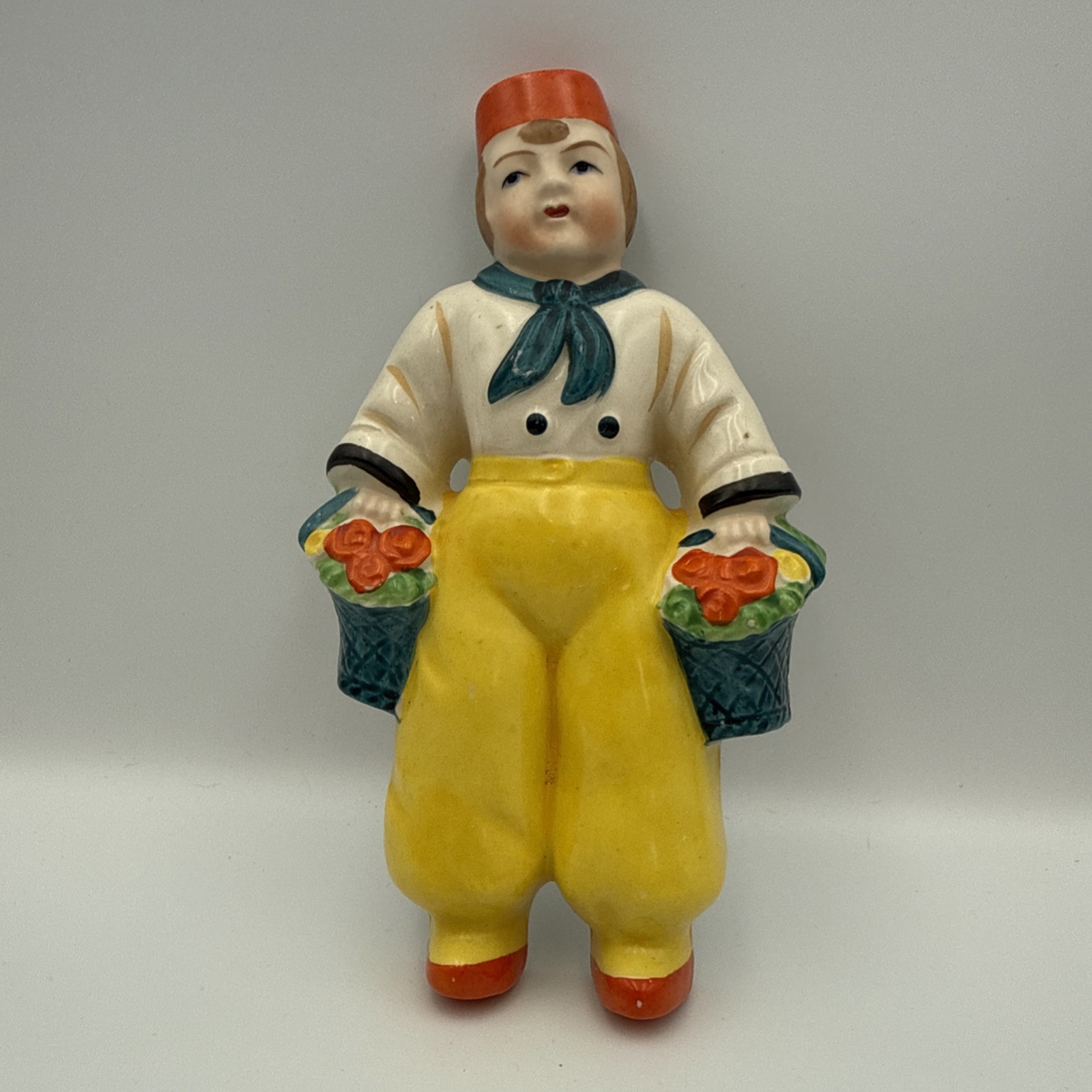 Vintage Wall Figurine Man Made in Occupied Japan Orange Yellow Hanging
