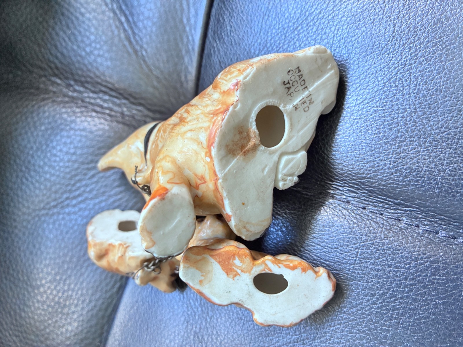 Vintage Japan Scottish Terrier Dog Family Ceramic W/Chain Mom & 2 Puppies