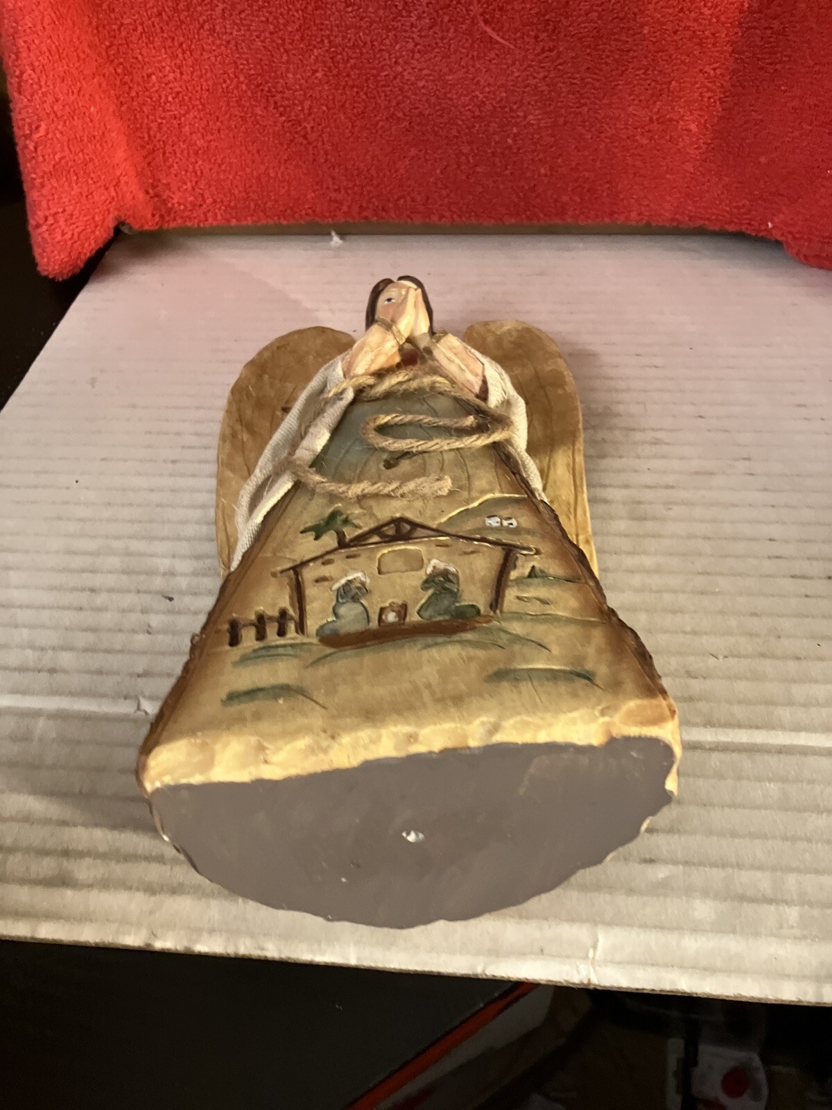 Hand Carved Angel With Nativity Scene. DWK132