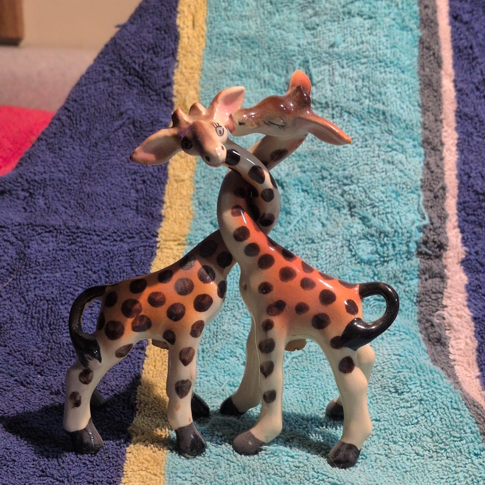 Ceramic Spotted Giraffe Figurines Set of 2 Glossy Orange White Black