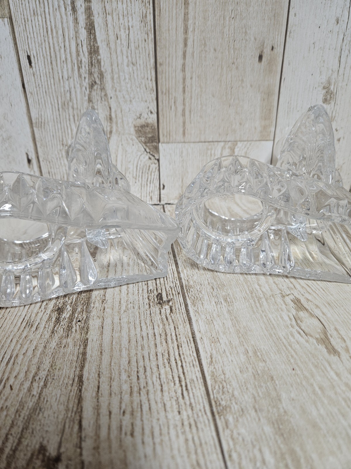 Crystal Angel Figurine Candle Holder Clear Glass Lead Luxury Set Of 2