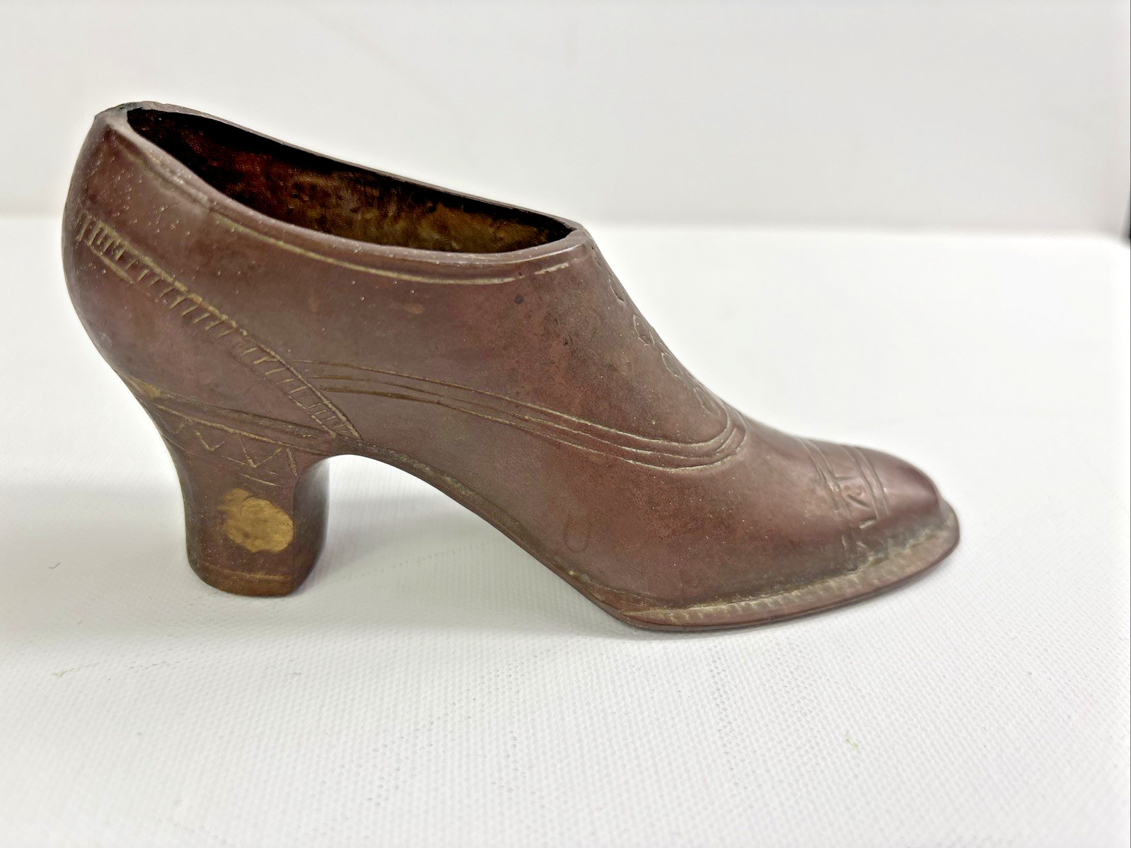 BRASS High Heeled Shoe Figurine Vintage Shoe 5″ X 2.75″