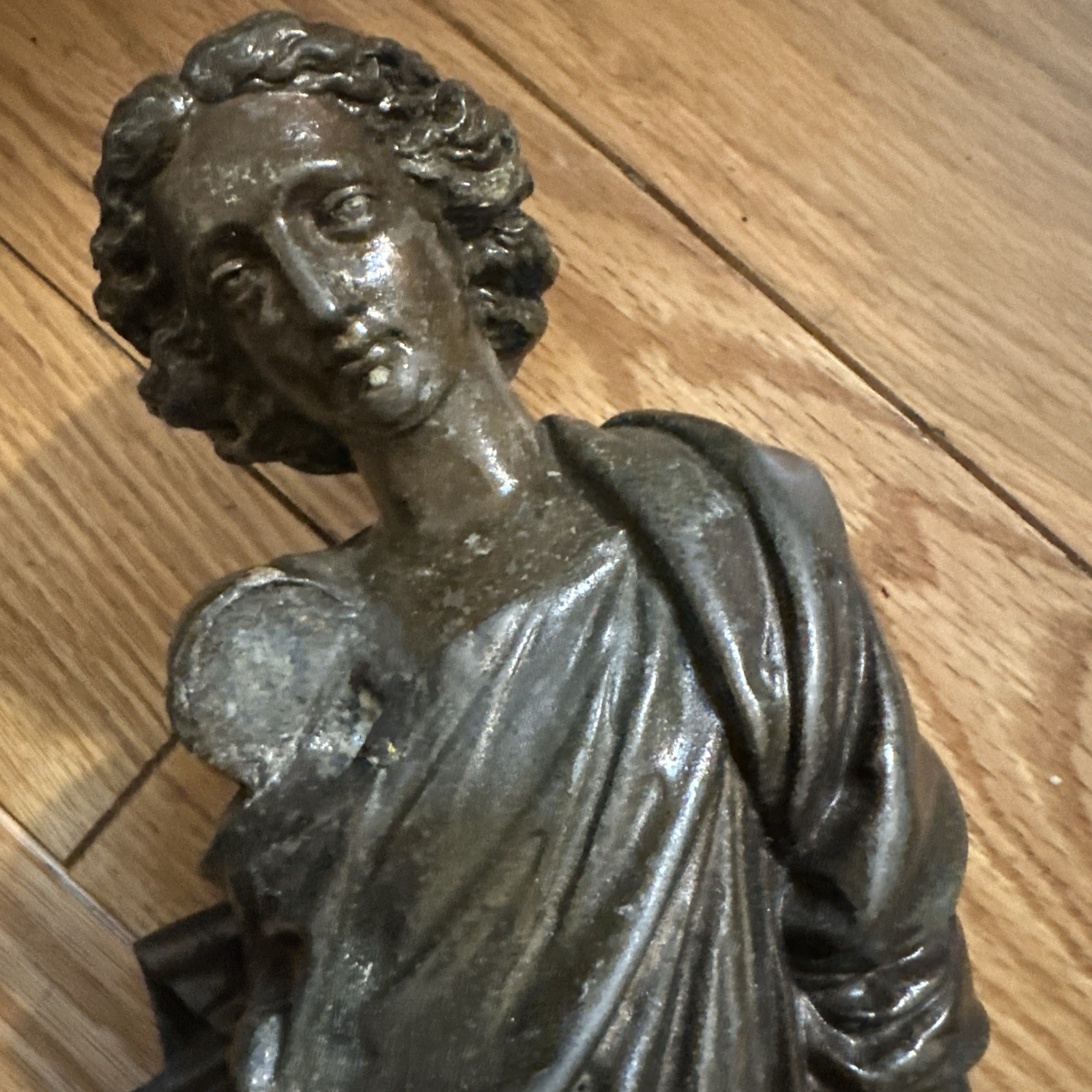 Beautiful Antique Bronze Statue Woman Flowers Heavy 17″ As Is ** Missing Arm
