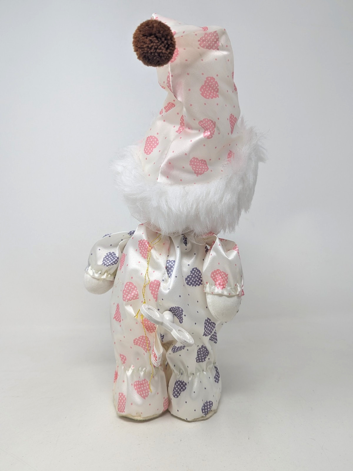 Rare Vintage 1986 Wind Up Musical Poter Clown Doll with Hearts Music Tested