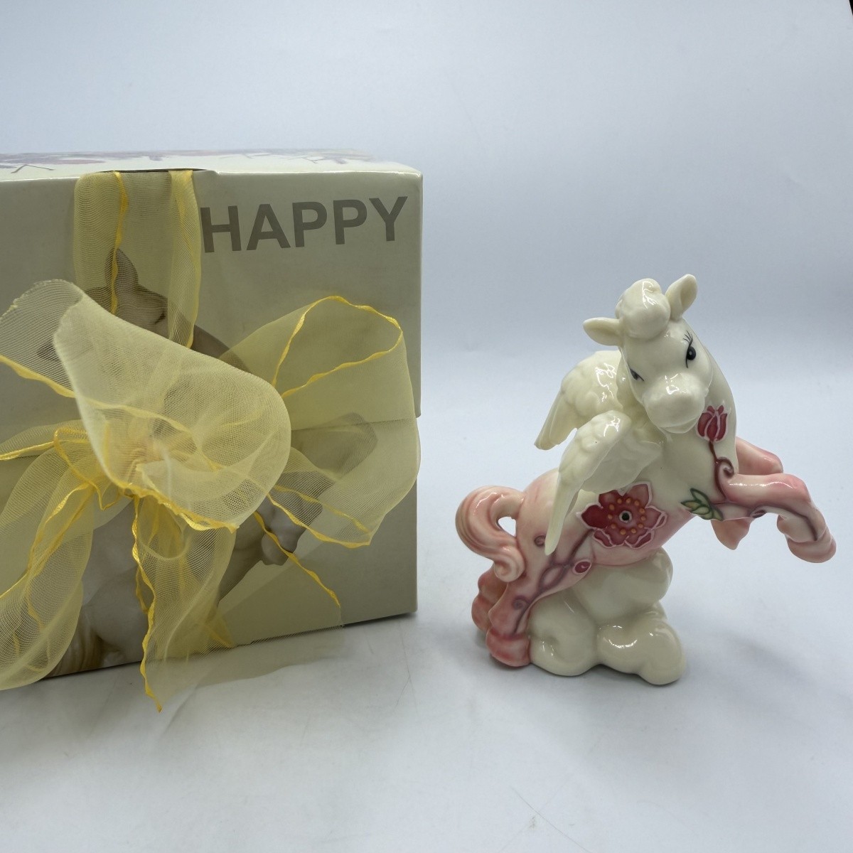 Vintage Pavone Porcelain Winged Horse Figurine Pegasus Statue Floral Decor Italy
