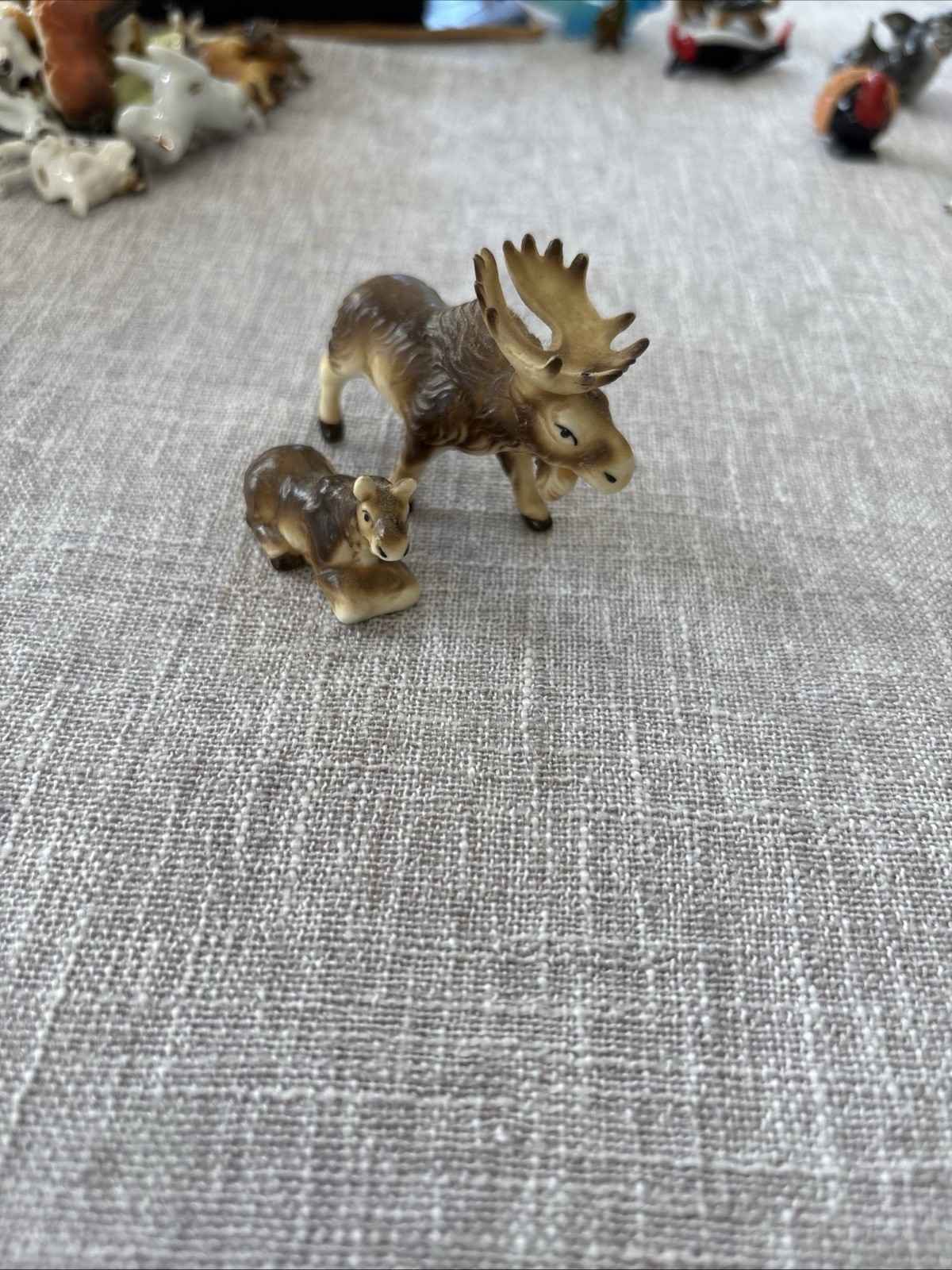 Papa Moose with Calf Figurines Bone China Miniatures VTG 2 Pieces Japan