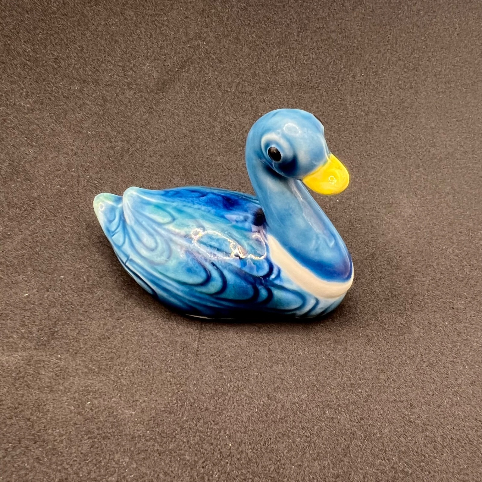 Vintage Enesco Japan Blue Agate Swirl Ceramic Duck Figurine Miniature Kitsch