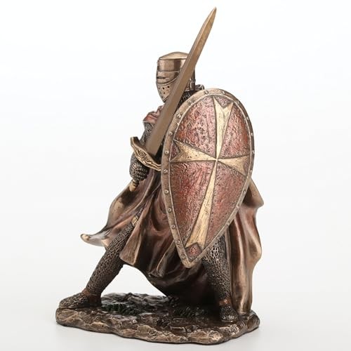 Veronese 7″ Knights Templar Sword & Shield Sculpture, Cold Cast Resin Bronze
