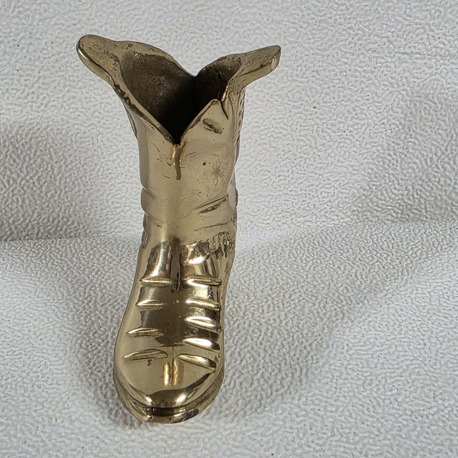 Brass Boot Figurine Shiny Gold Color Flared at Top Made In India 2.75″ H