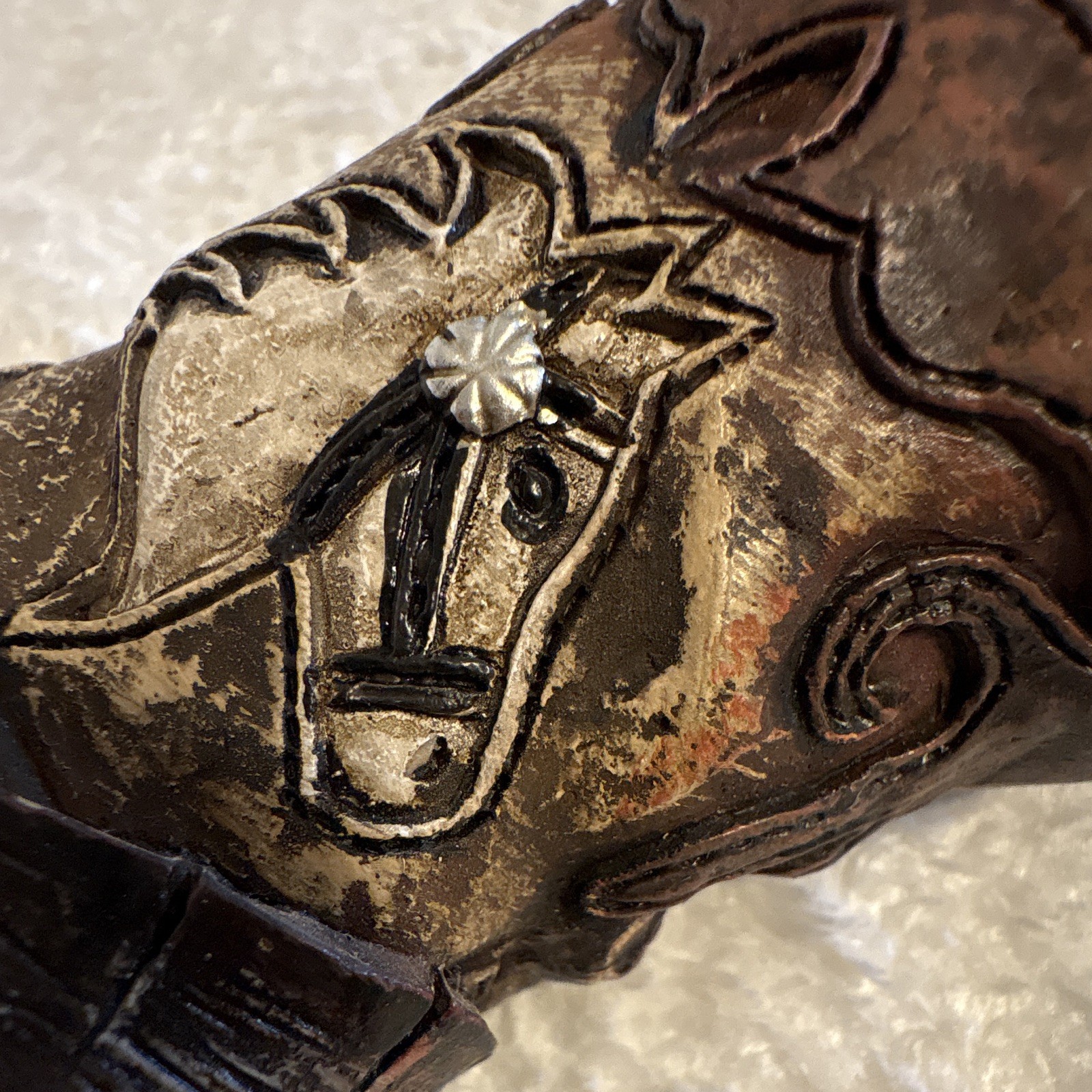 Western Cowboy Boot Figurine Resin Painted 3D Textured Horse Animal Print