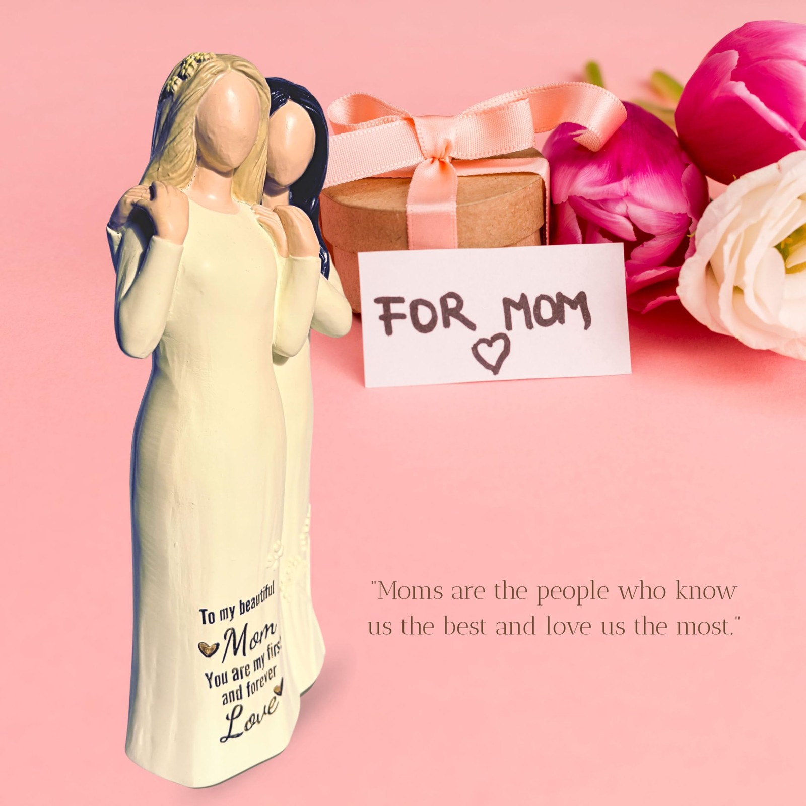 Mother Daughter Embracing Sculpted HandPainted Figurine 7.5 Inch Gift Fit