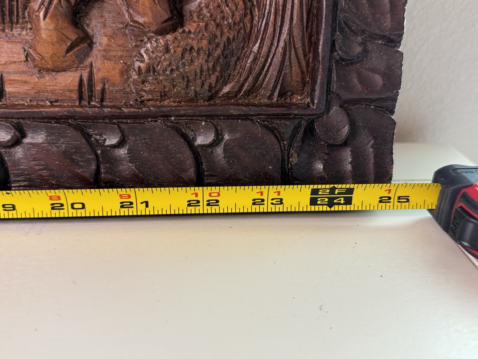 Vintage Thailand Elephants Scene Hand Carved Teak Wood Wall Hanging Art