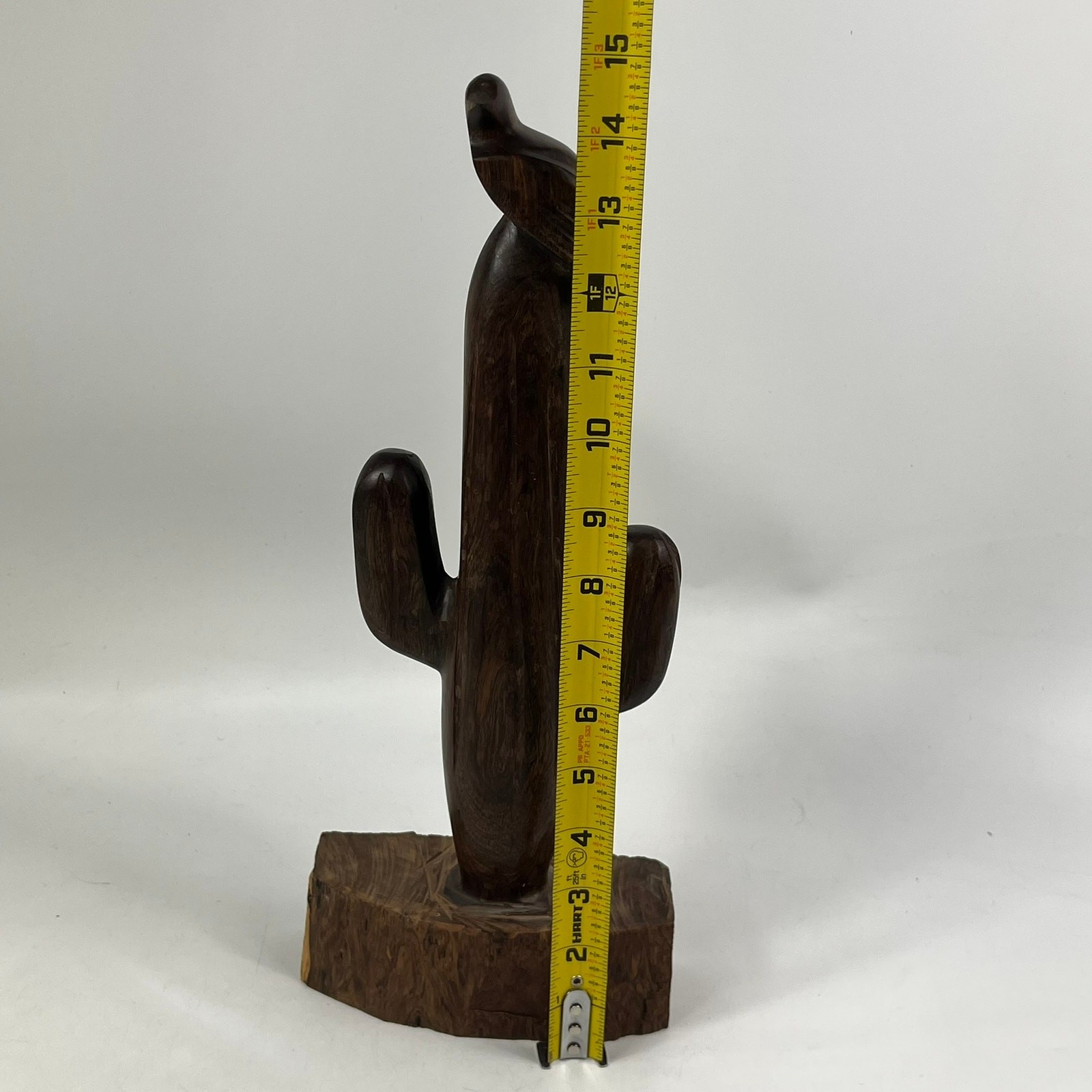 Vintage Mexican Ironwood Saguaro Cactus Bird Sculpture Hand Carved 15in Folk