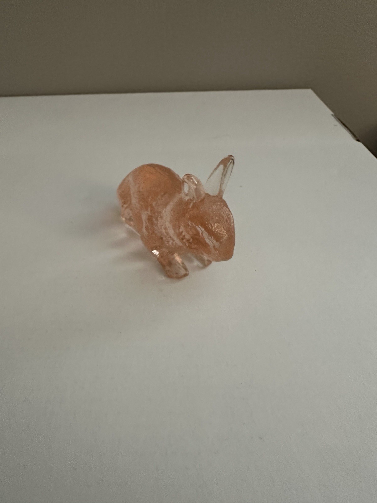 Pale Pink/Peach Colored Mosser Glass Rabbit 3.25in Figurine
