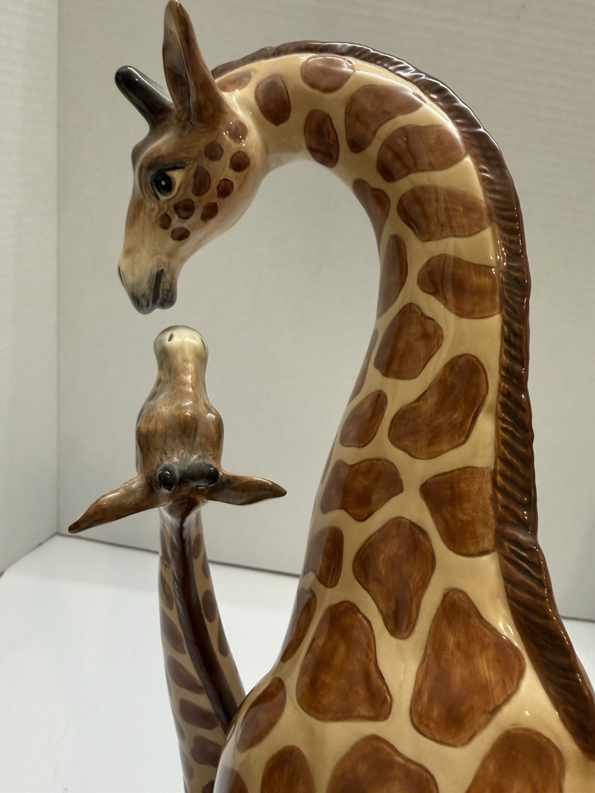 Vintage Fitz & Floyd Mother Baby Giraffe Figurine Statue With Pink Lilies 15”