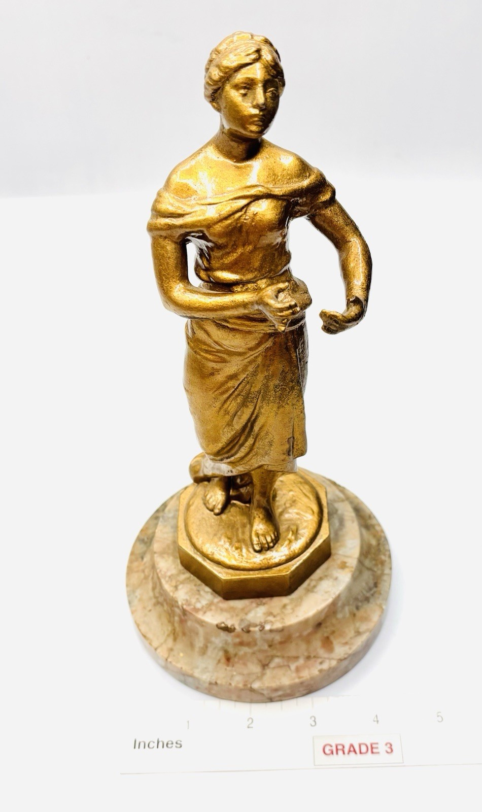Enameled Metal Peasant Lady Decorative Figurine With Marble Base -thumb As Is