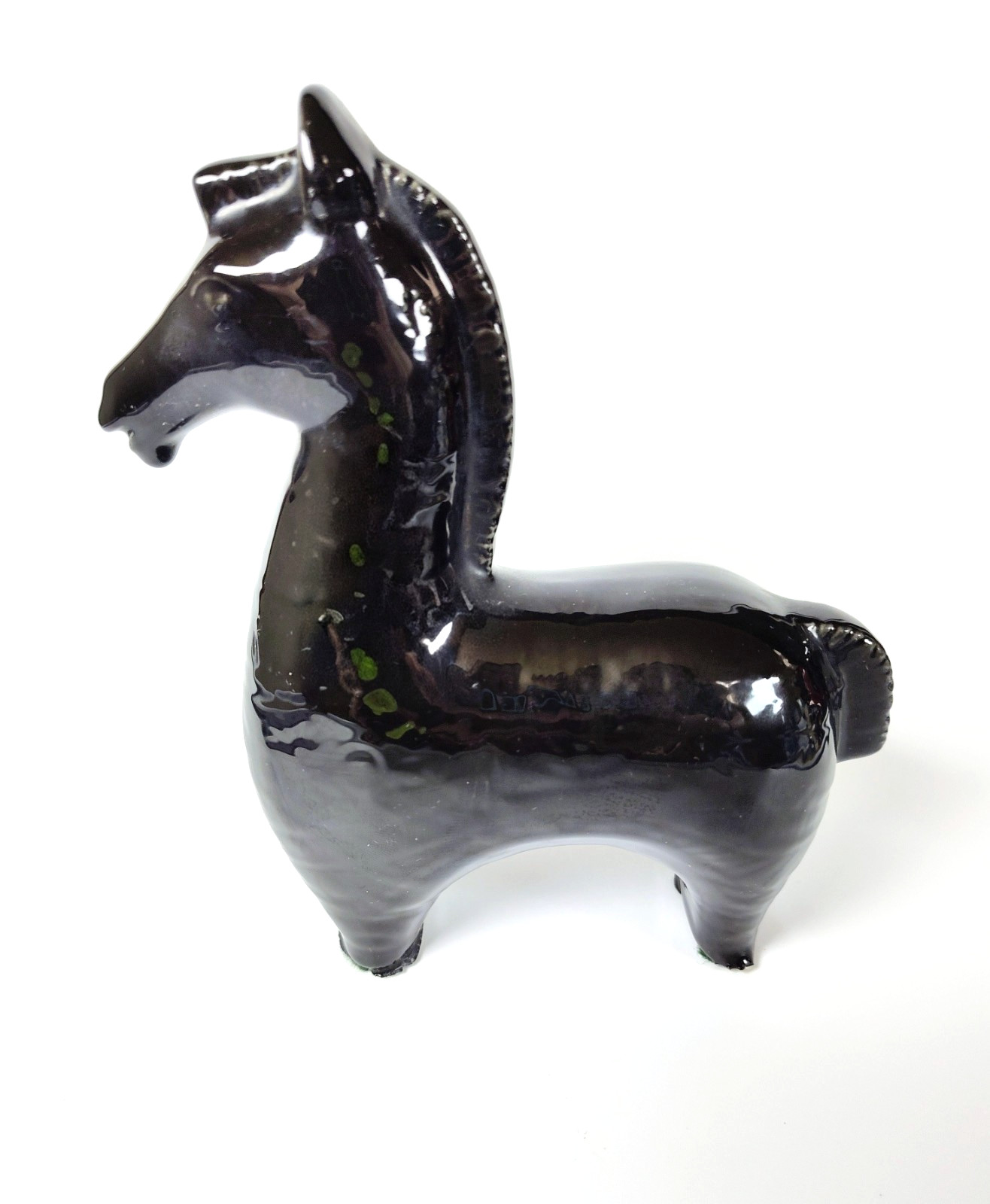 1950s Mid-Century Modern Black Ceramic Trojan Horse Sculpture Vintage MCM