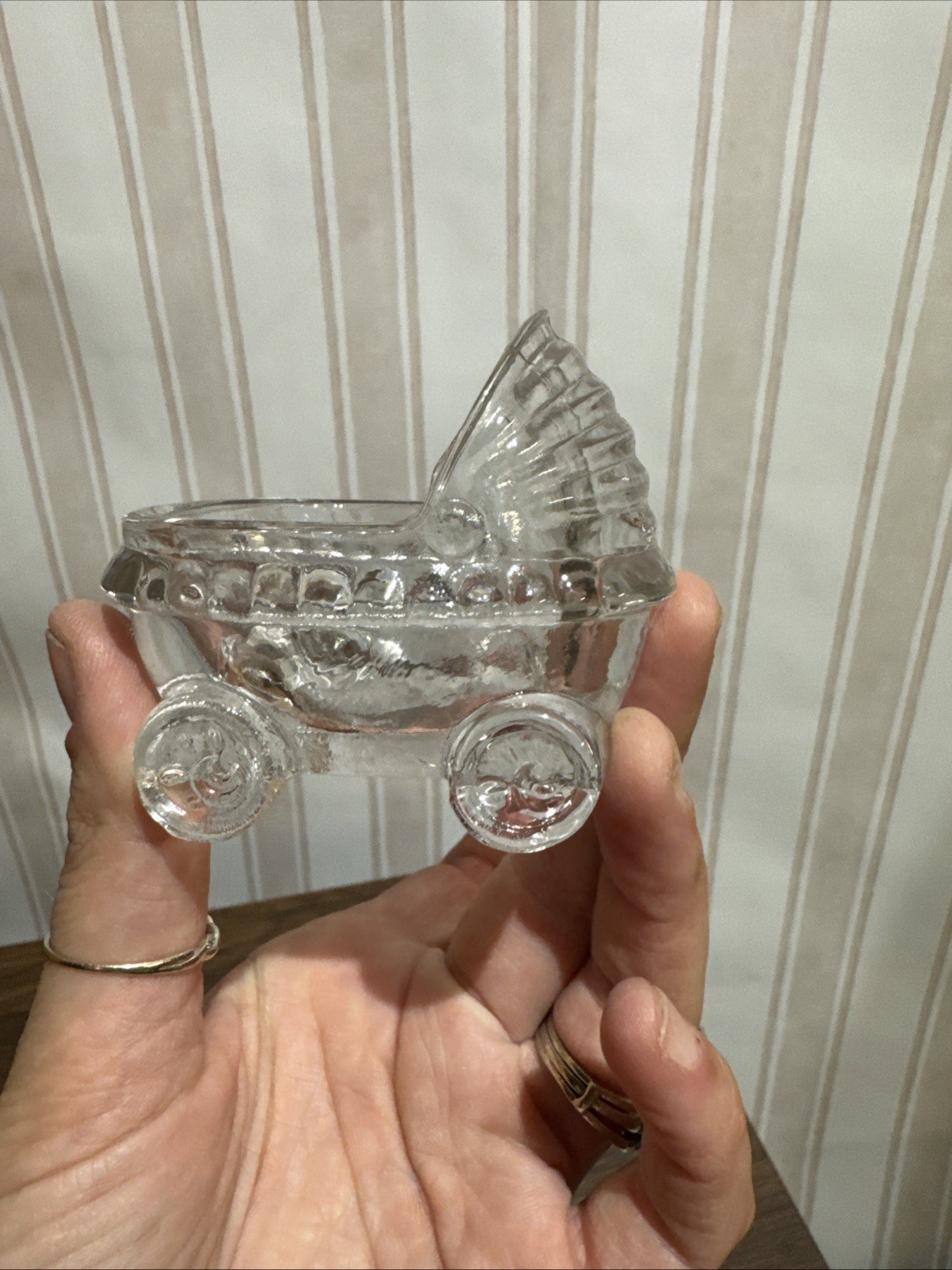 Baby Stroller Carriage Clear Glass Baby Shower Figurine Gift Collectible Vintage