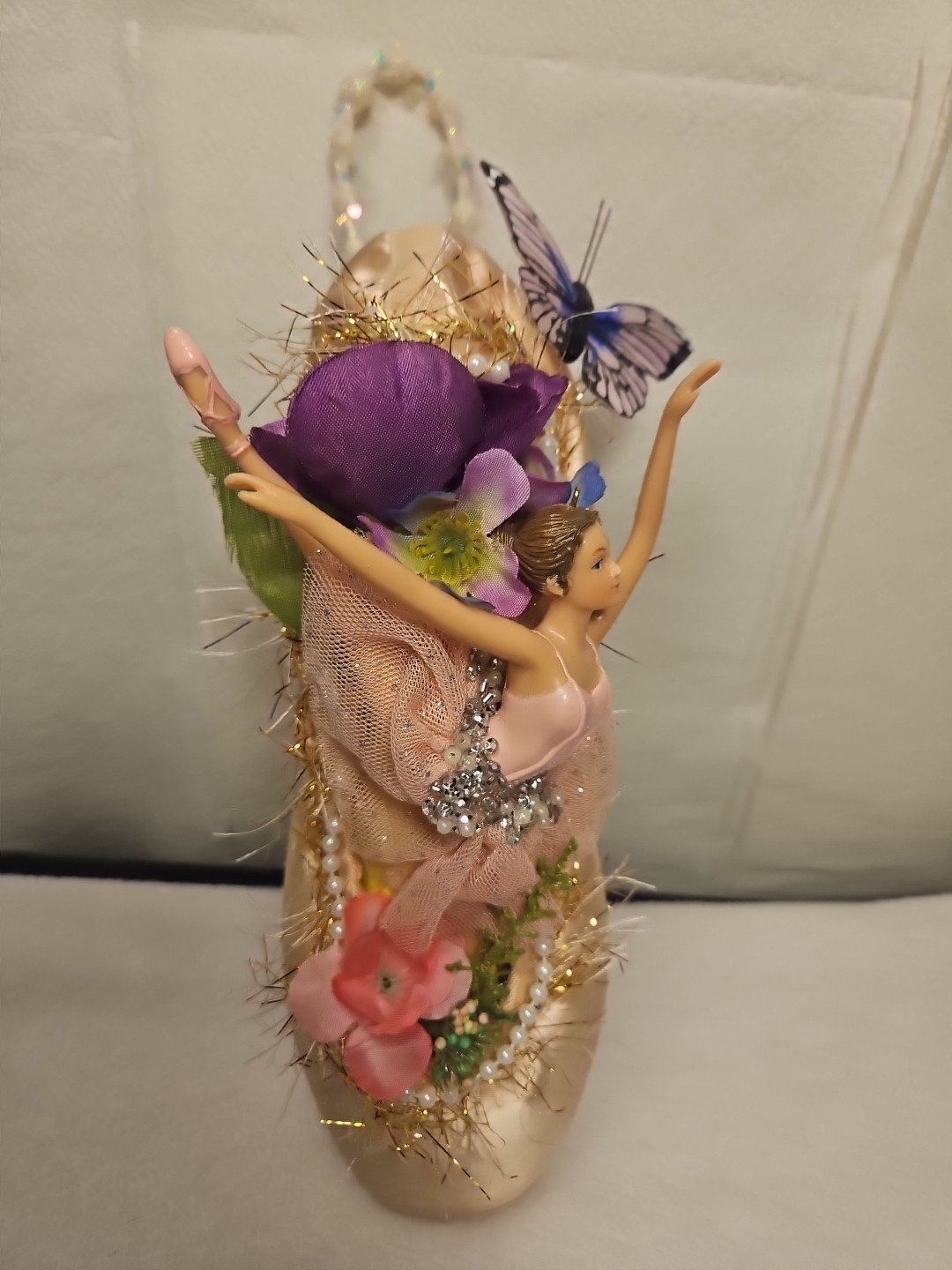 Decorative Point Shoe Ballerina Ornament With Butterfly Vintage