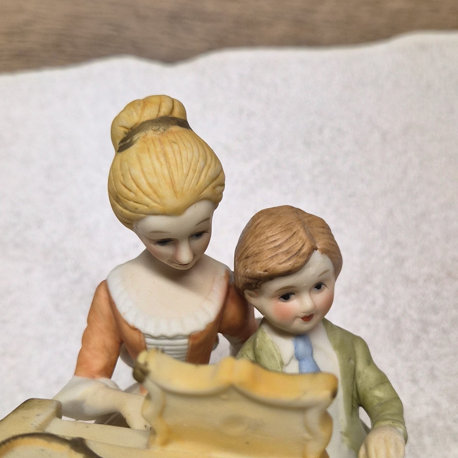 vintage Lenwile Ardalt Art Ware hand-painted porcelain music box woman and boy.