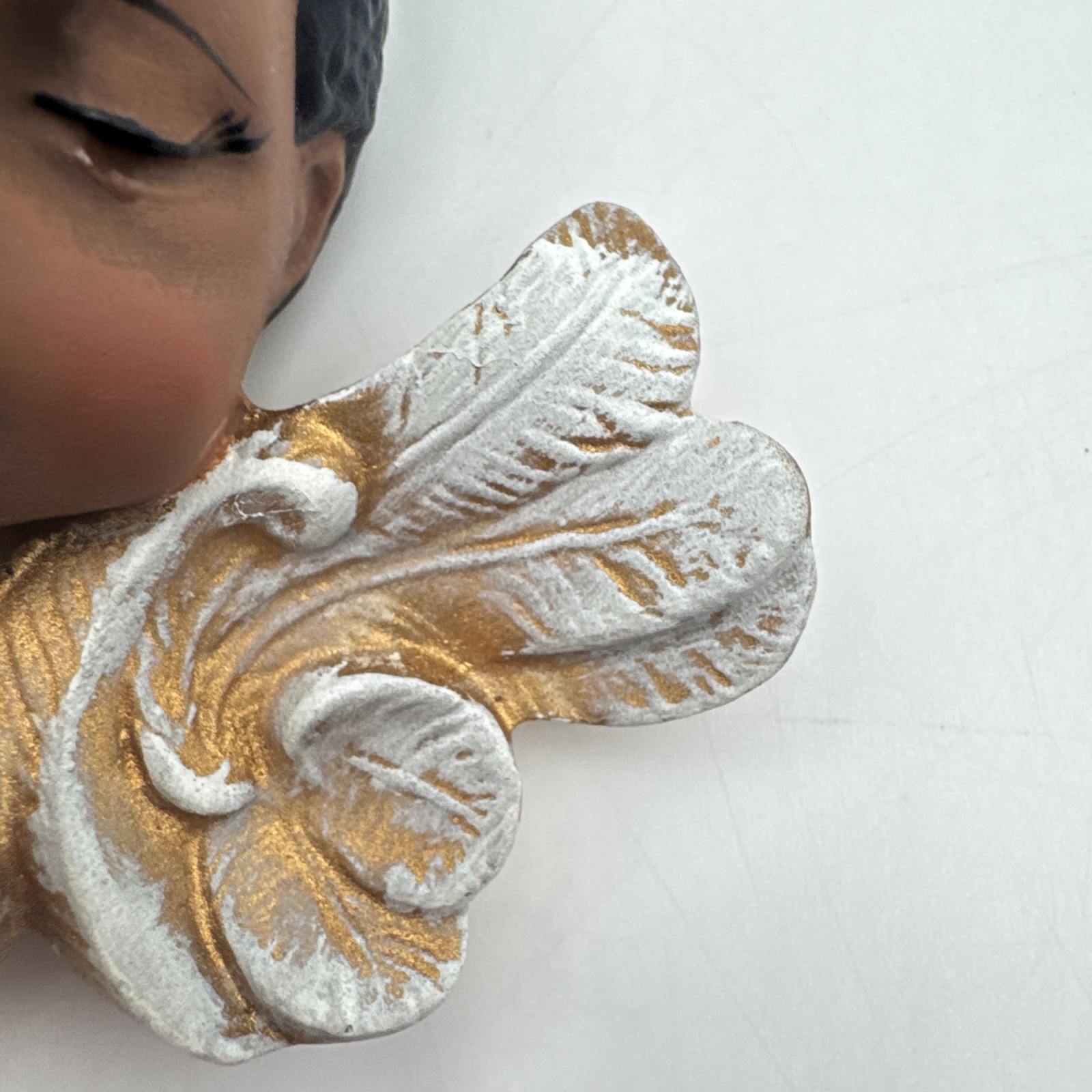 2 Black Scioto Cherub Angels Ornament Wall 1 Eyes Open, 1 Sleeping Eyes