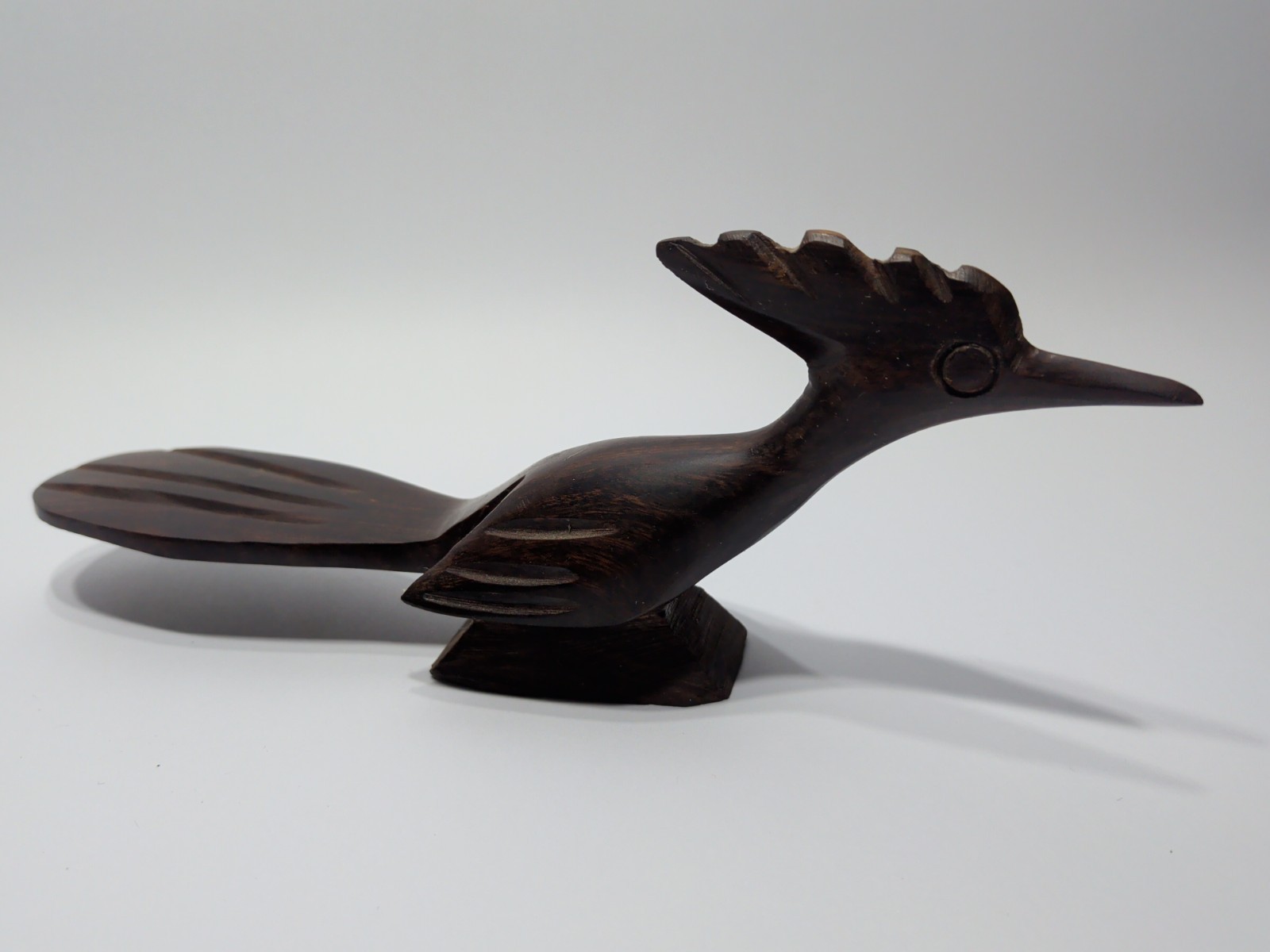 ✨VINTAGE✨ WOOD ROAD RUNNER Hand Carved 8”x3”x1¾” Hard Wood Folk Art Carving