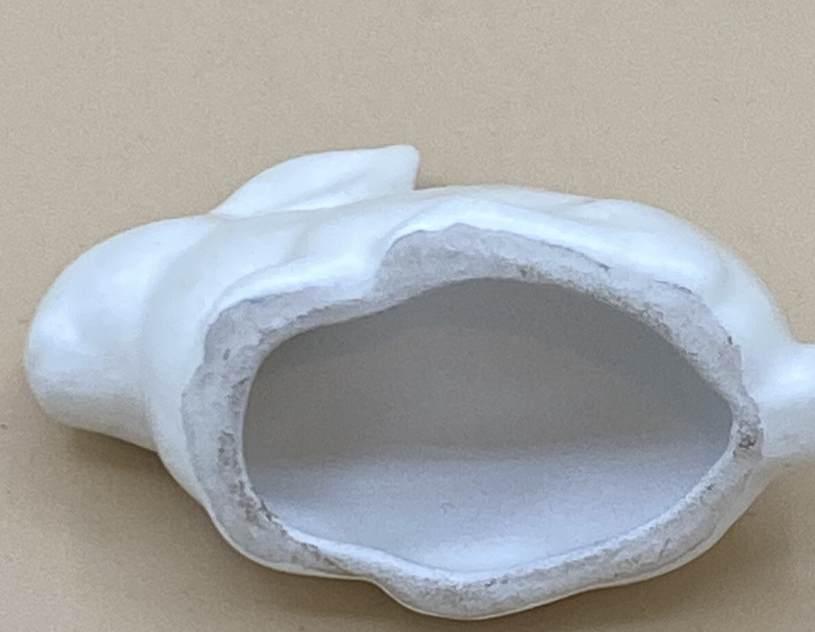 Porcelain Rabbits 3” EUC matte glaze white tiny wood box bunny Easter basket