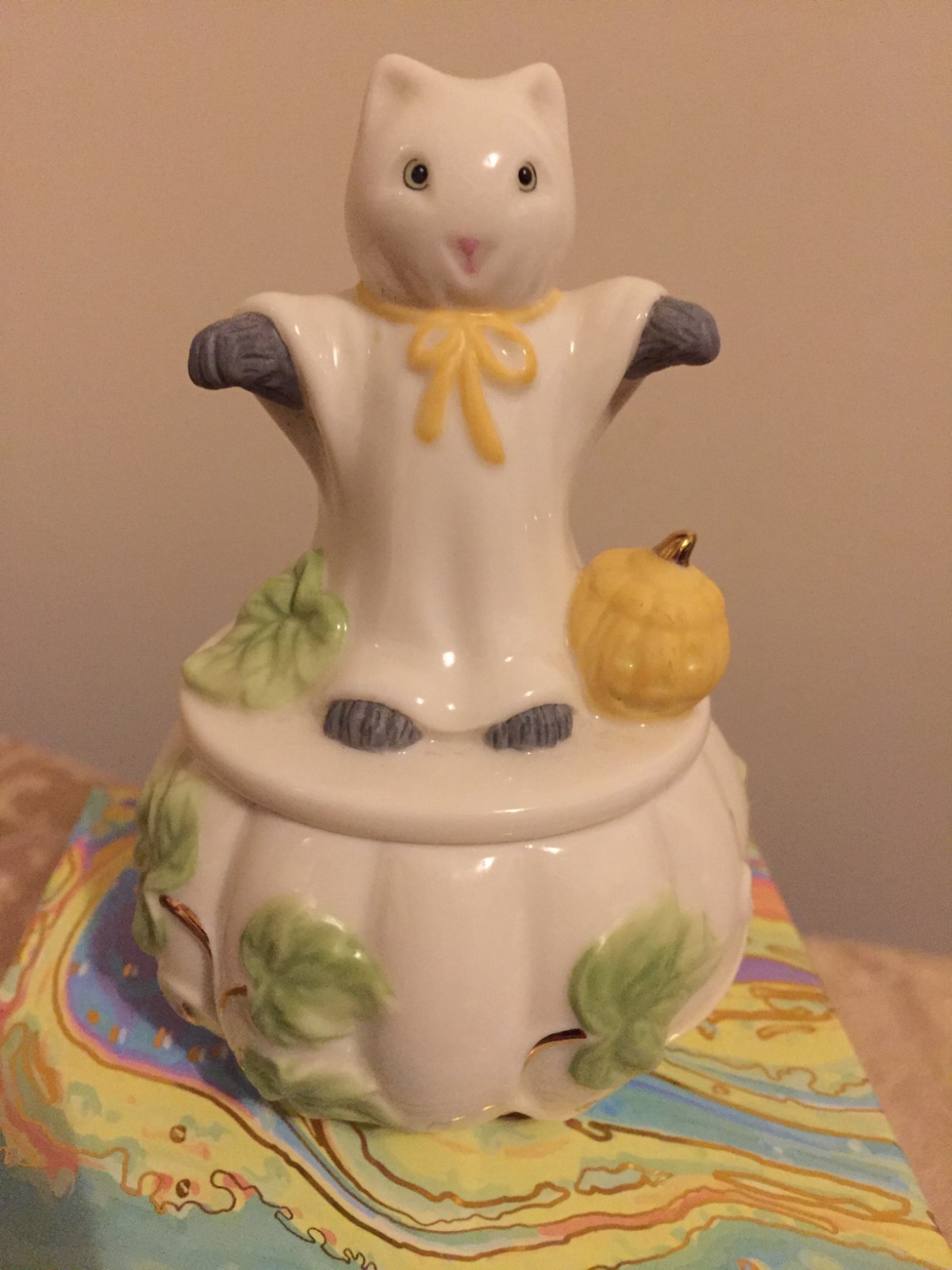 Lenox Halloween Scary Cat Ghost Box Pumpkin Trinket Box 3.5″ Rare
