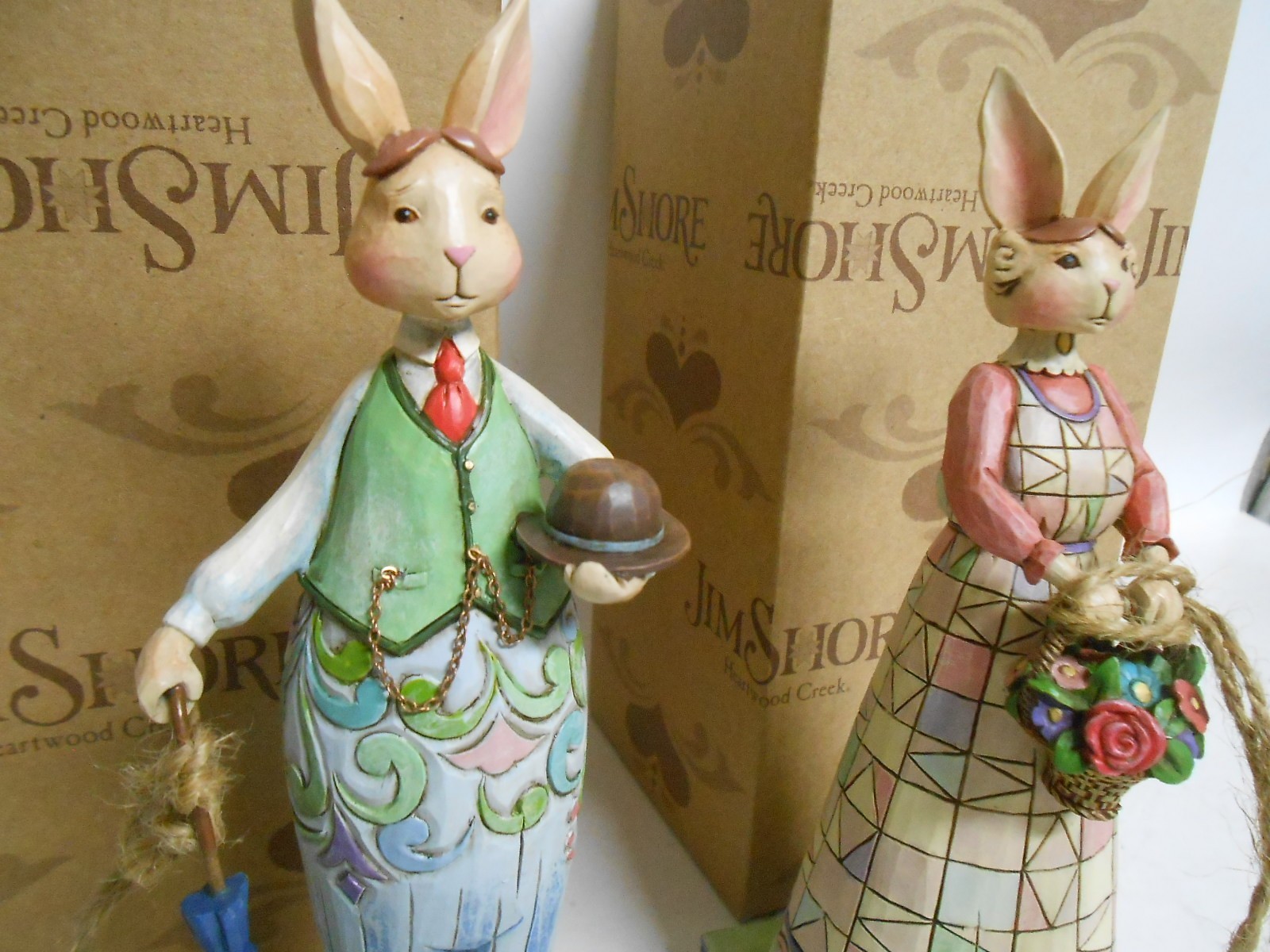 Jim Shore 2008 Mr Gentleman Bunny Bright & Hare with Flair Lady Bunny Set