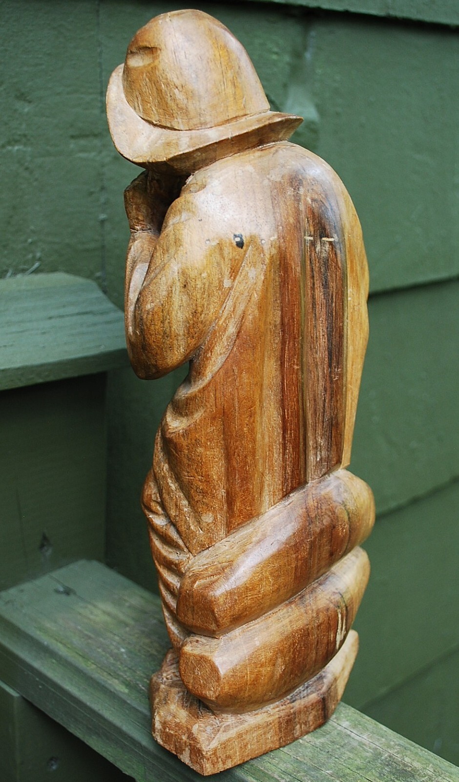 Antique BLACK FOREST GERMANY Hand Carved Wood Sculpture MAN PLAYING PAN PIPES