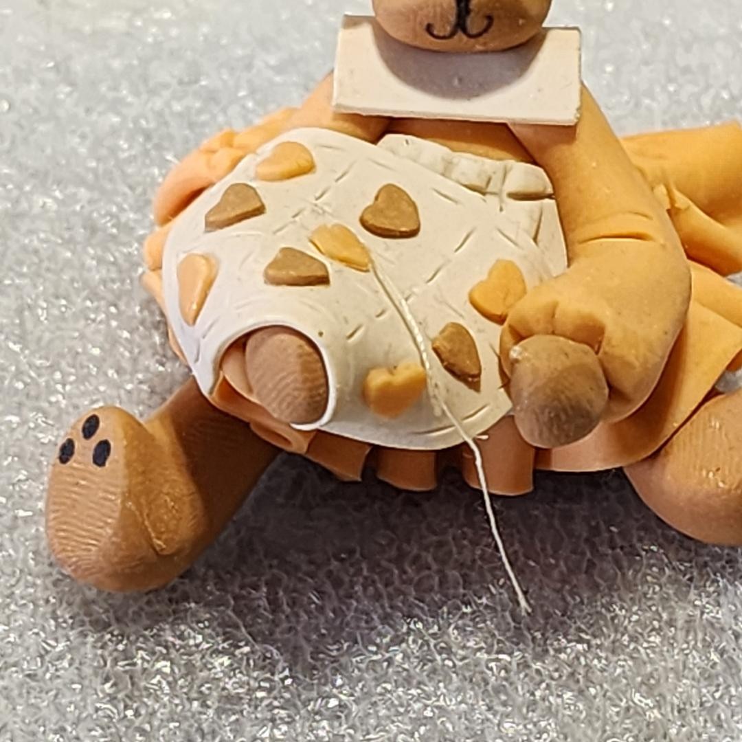 VINTAGE HANDMADE RESIN CLAY MINI TEDDY BEAR WITH A TOY OR TURTLE FIGURINE