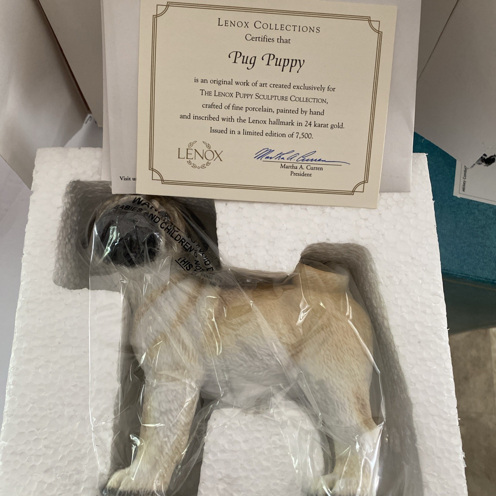 Lenox Pug Puppy Dog Porcelain Figurine 6″ 2002 Limited Edition