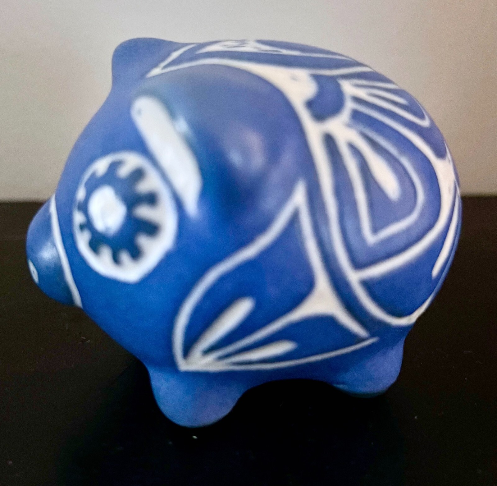 Pablo Zabal signed small matte blue and white ceramic pig figurine made in Chile