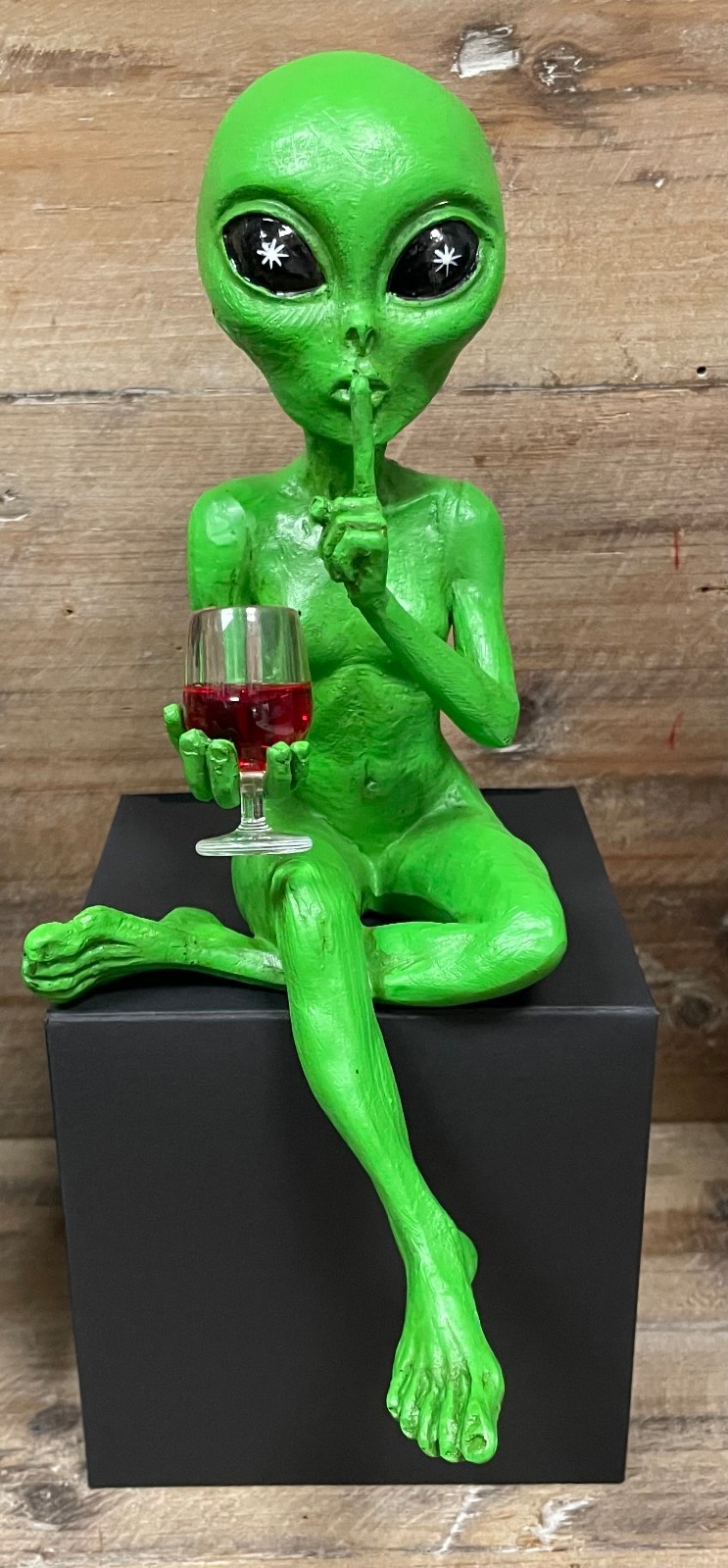 Alien Shelf Sitter Female Sipping Wine Resin Figurine 7.5″ x 2.5″