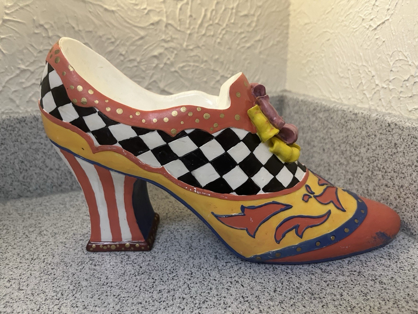 Whimsical Ceramic High Heel Shoe Statue Door Stop Folk Art 4lb Decor
