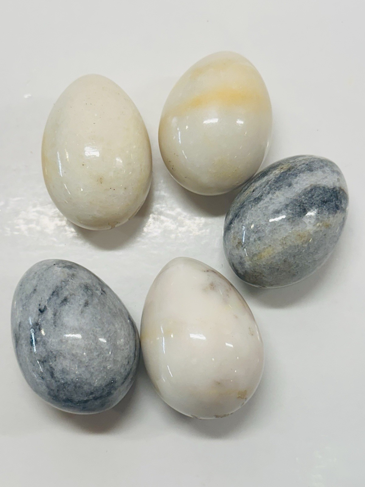 Lot of 5 Polished Alabaster Marble Eggs 2 1/2inches, Neutral Tones /greys