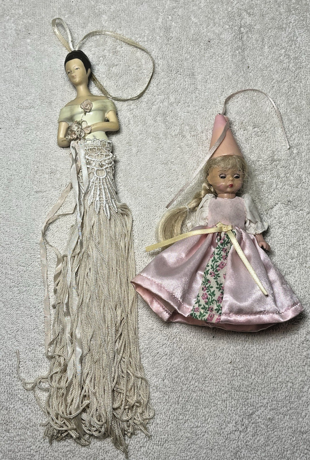 Vintage Tassel Doll Bride Decor Bridal White Wedding Dress + Madame Alexander